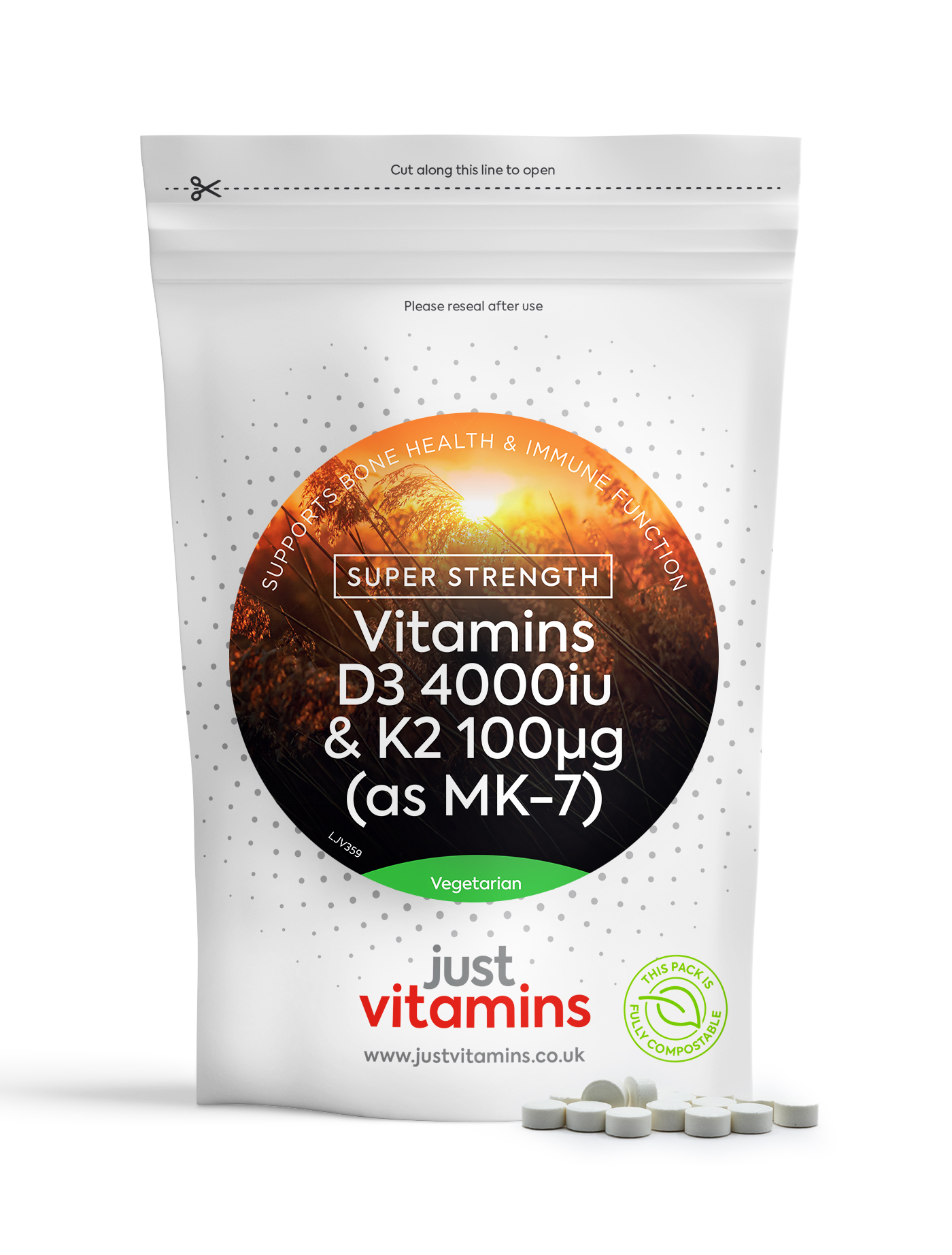 Super Strength Vitamin D3 4000iu + K2 (MK-7) 100mcg - 90 Tablets